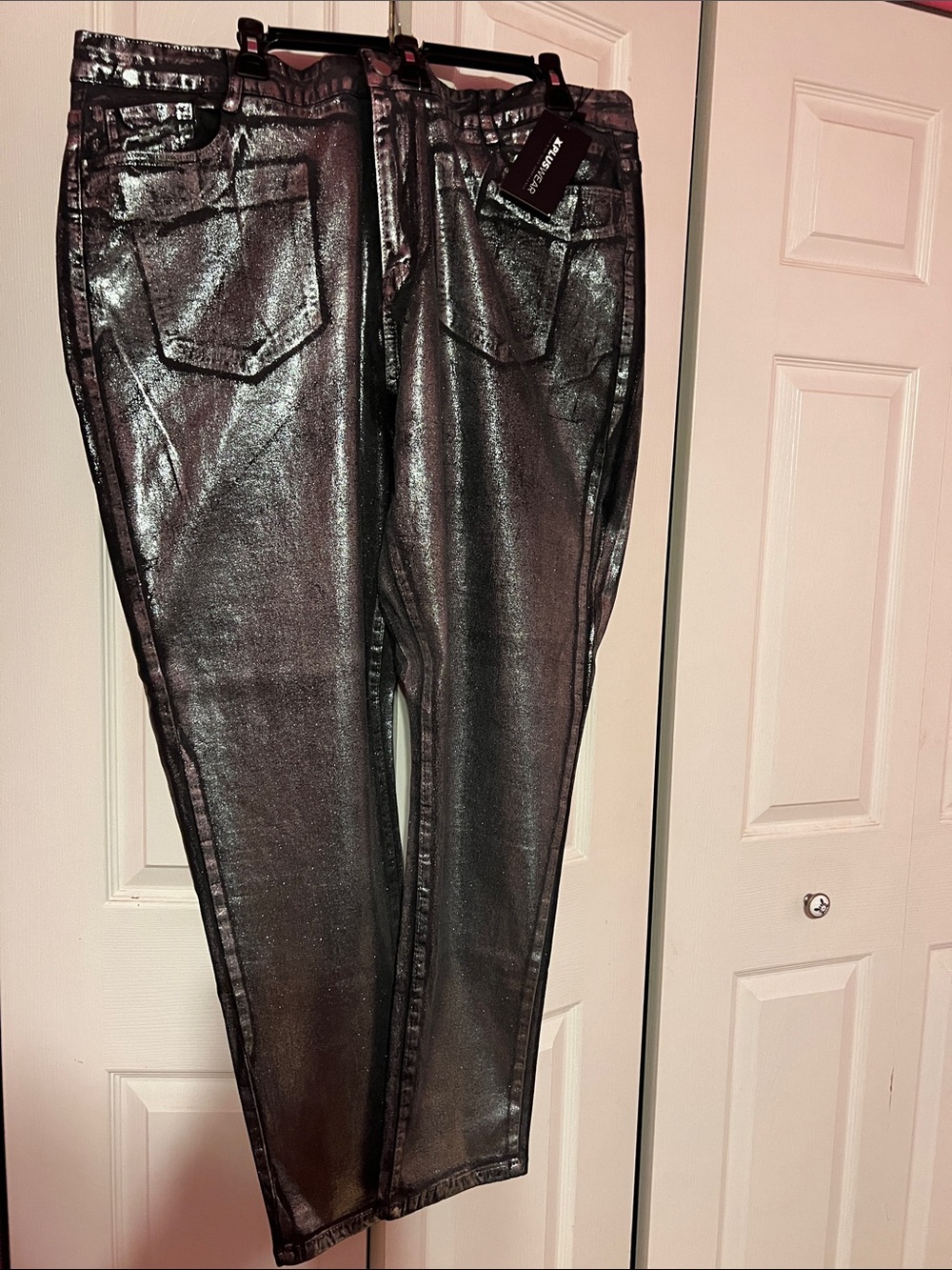 Xpluswear Metallic Black/ Pewter Straight-Leg Glitter Women's Pants Size 3X